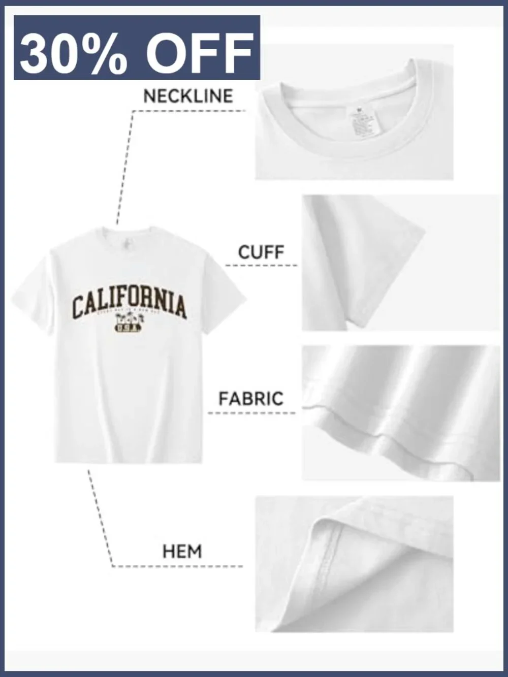 California Graphic Tee Palm Tree USA Style Crew Neck Short Sleeve Cotton_6